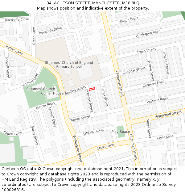 34, ACHESON STREET, MANCHESTER, M18 8LQ: Location map and indicative extent of plot