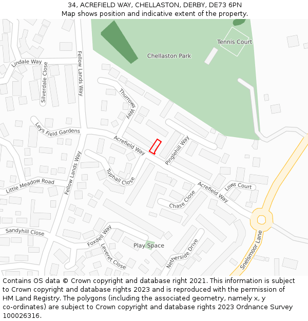 34, ACREFIELD WAY, CHELLASTON, DERBY, DE73 6PN: Location map and indicative extent of plot