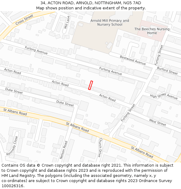 34, ACTON ROAD, ARNOLD, NOTTINGHAM, NG5 7AD: Location map and indicative extent of plot