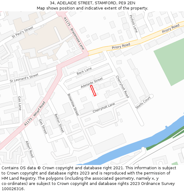 34, ADELAIDE STREET, STAMFORD, PE9 2EN: Location map and indicative extent of plot
