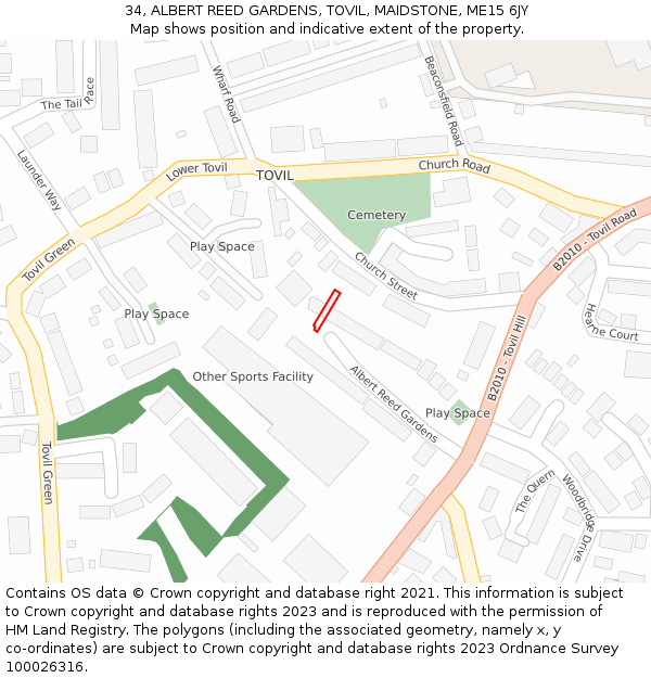 34, ALBERT REED GARDENS, TOVIL, MAIDSTONE, ME15 6JY: Location map and indicative extent of plot