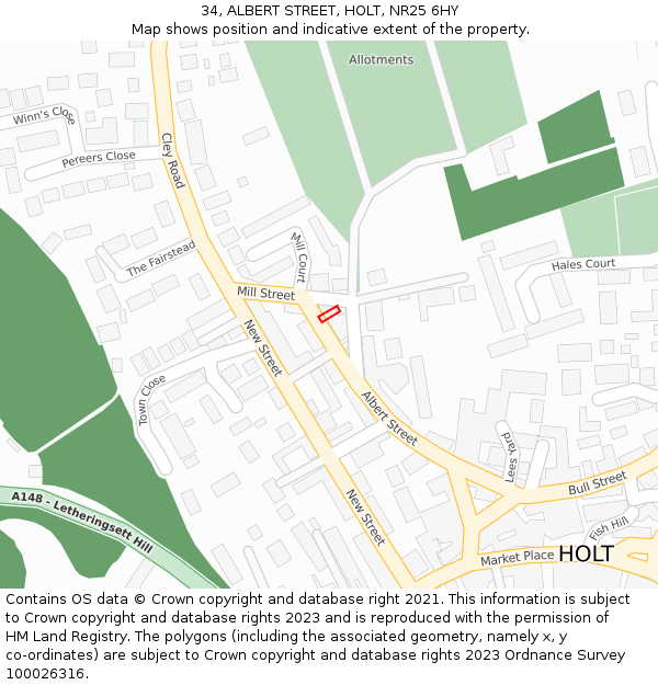 34, ALBERT STREET, HOLT, NR25 6HY: Location map and indicative extent of plot