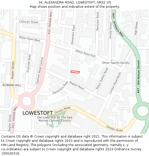 34, ALEXANDRA ROAD, LOWESTOFT, NR32 1PJ: Location map and indicative extent of plot