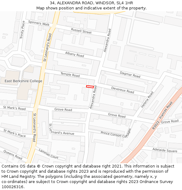 34, ALEXANDRA ROAD, WINDSOR, SL4 1HR: Location map and indicative extent of plot