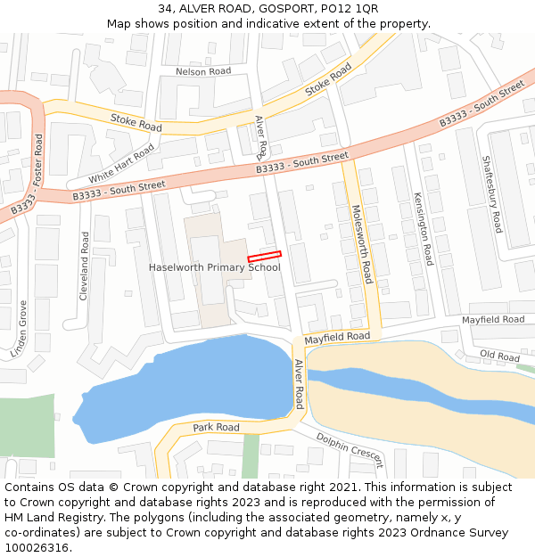 34, ALVER ROAD, GOSPORT, PO12 1QR: Location map and indicative extent of plot