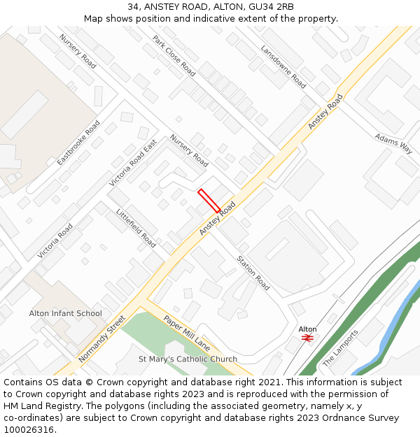 34, ANSTEY ROAD, ALTON, GU34 2RB: Location map and indicative extent of plot