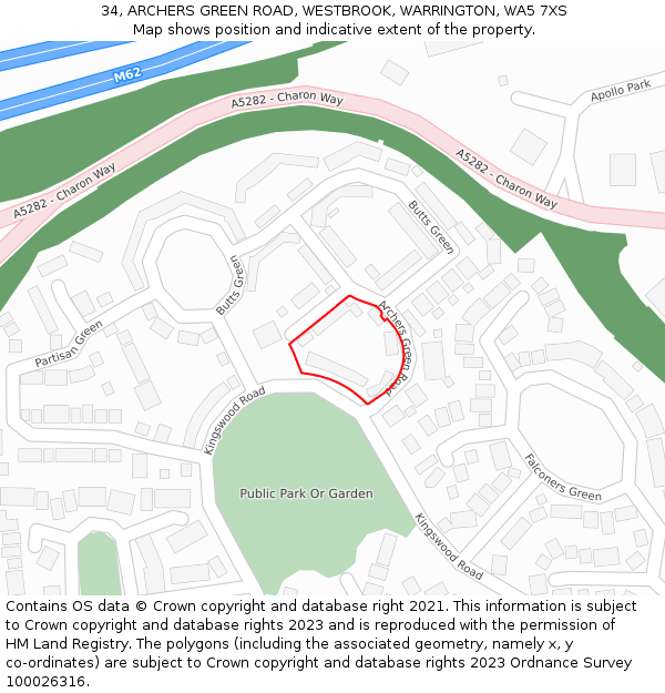 34, ARCHERS GREEN ROAD, WESTBROOK, WARRINGTON, WA5 7XS: Location map and indicative extent of plot