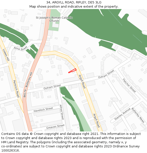 34, ARGYLL ROAD, RIPLEY, DE5 3LG: Location map and indicative extent of plot