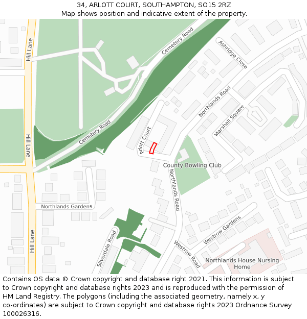 34, ARLOTT COURT, SOUTHAMPTON, SO15 2RZ: Location map and indicative extent of plot