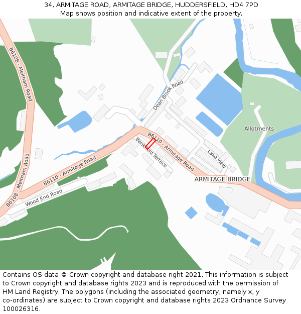 34, ARMITAGE ROAD, ARMITAGE BRIDGE, HUDDERSFIELD, HD4 7PD: Location map and indicative extent of plot