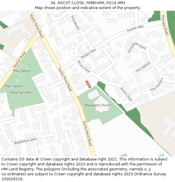 34, ASCOT CLOSE, FAREHAM, PO14 4RN: Location map and indicative extent of plot