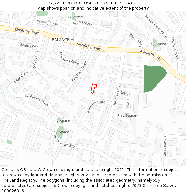 34, ASHBROOK CLOSE, UTTOXETER, ST14 8UL: Location map and indicative extent of plot