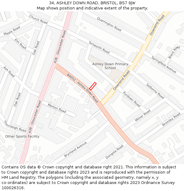34, ASHLEY DOWN ROAD, BRISTOL, BS7 9JW: Location map and indicative extent of plot