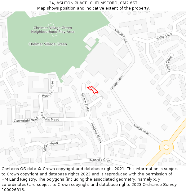 34, ASHTON PLACE, CHELMSFORD, CM2 6ST: Location map and indicative extent of plot