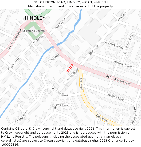 34, ATHERTON ROAD, HINDLEY, WIGAN, WN2 3EU: Location map and indicative extent of plot