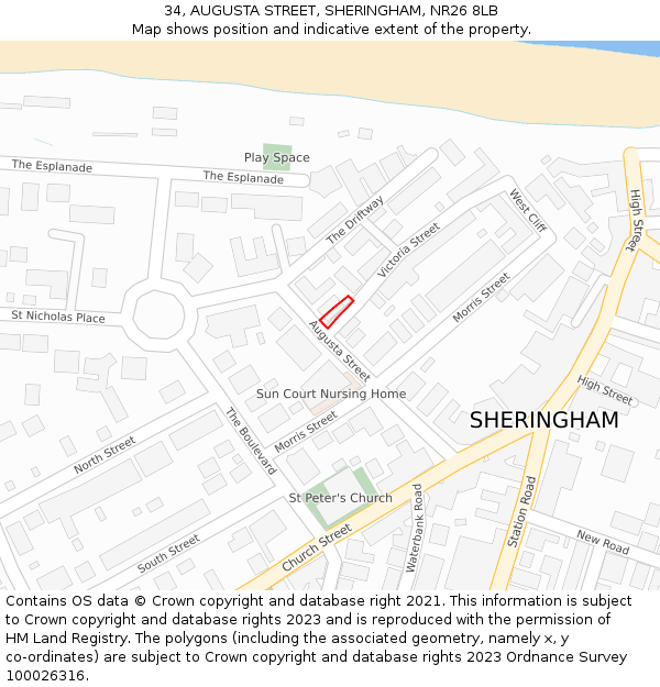 34, AUGUSTA STREET, SHERINGHAM, NR26 8LB: Location map and indicative extent of plot