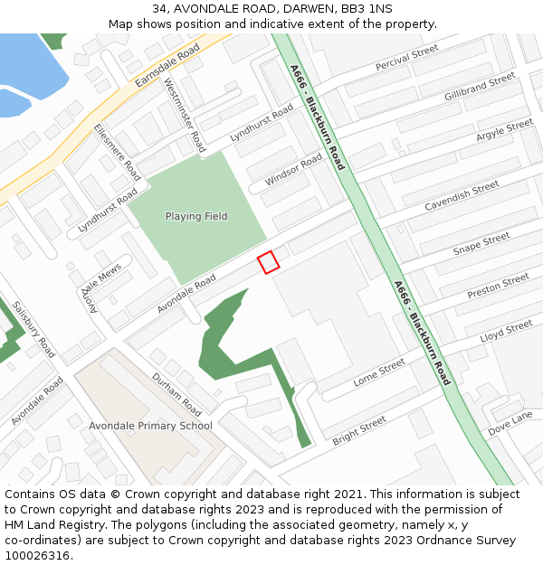 34, AVONDALE ROAD, DARWEN, BB3 1NS: Location map and indicative extent of plot