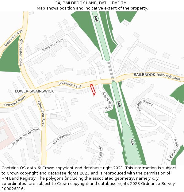 34, BAILBROOK LANE, BATH, BA1 7AH: Location map and indicative extent of plot