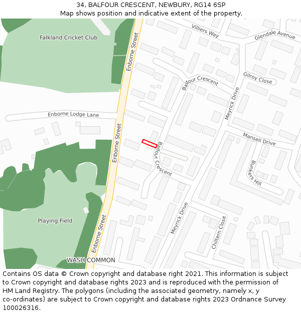 34, BALFOUR CRESCENT, NEWBURY, RG14 6SP: Location map and indicative extent of plot