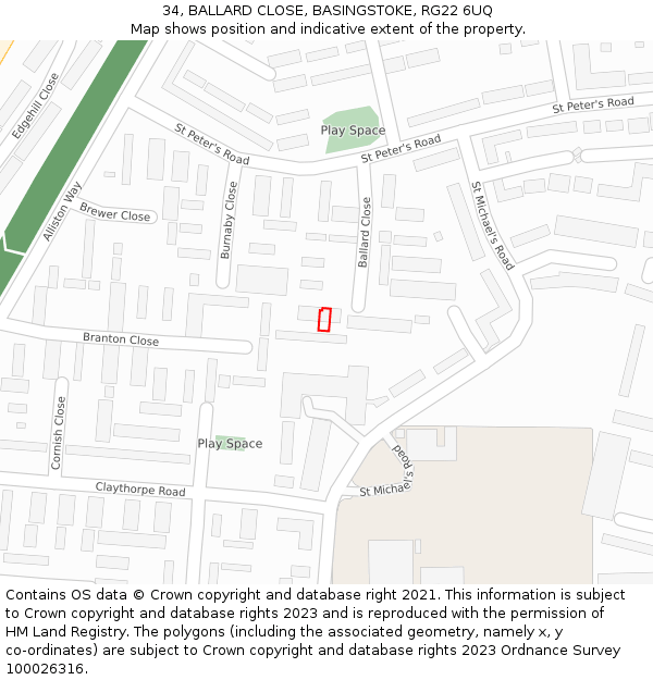 34, BALLARD CLOSE, BASINGSTOKE, RG22 6UQ: Location map and indicative extent of plot