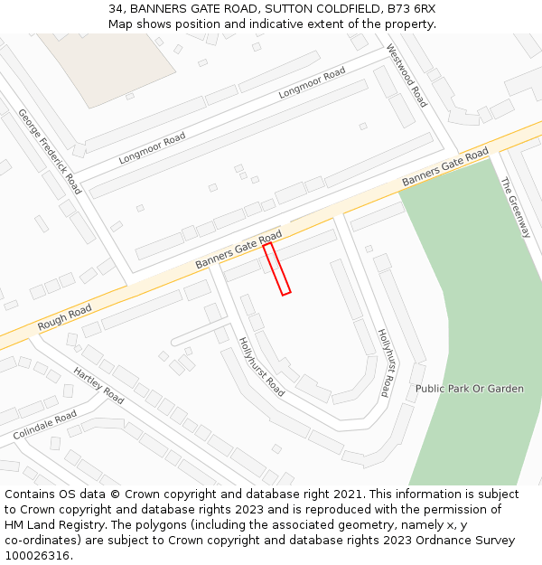 34, BANNERS GATE ROAD, SUTTON COLDFIELD, B73 6RX: Location map and indicative extent of plot