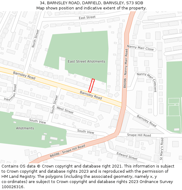 34, BARNSLEY ROAD, DARFIELD, BARNSLEY, S73 9DB: Location map and indicative extent of plot