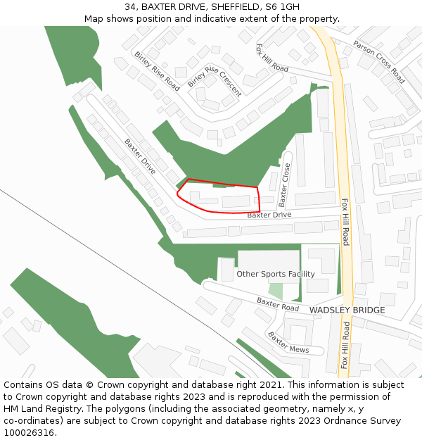 34, BAXTER DRIVE, SHEFFIELD, S6 1GH: Location map and indicative extent of plot