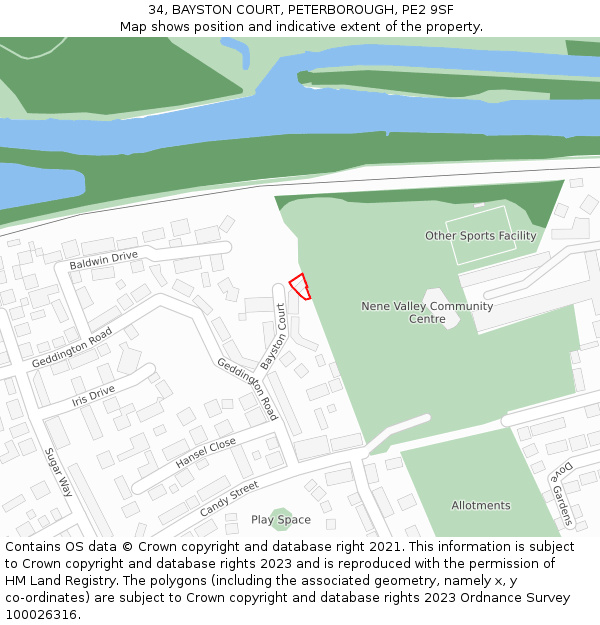 34, BAYSTON COURT, PETERBOROUGH, PE2 9SF: Location map and indicative extent of plot