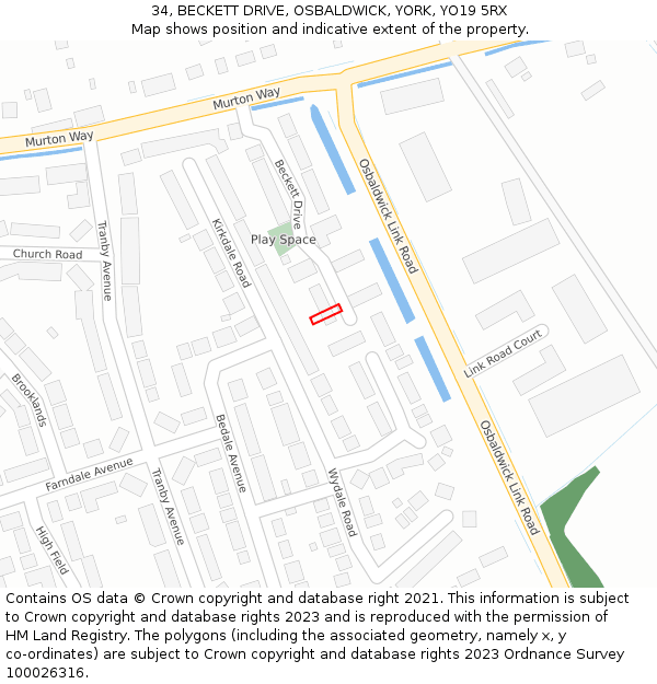 34, BECKETT DRIVE, OSBALDWICK, YORK, YO19 5RX: Location map and indicative extent of plot