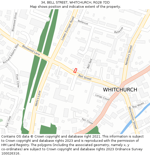 34, BELL STREET, WHITCHURCH, RG28 7DD: Location map and indicative extent of plot