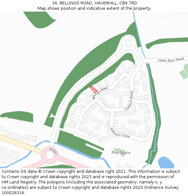 34, BELLINGS ROAD, HAVERHILL, CB9 7RD: Location map and indicative extent of plot