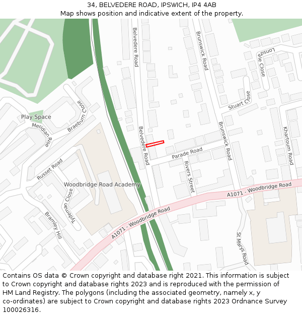 34, BELVEDERE ROAD, IPSWICH, IP4 4AB: Location map and indicative extent of plot