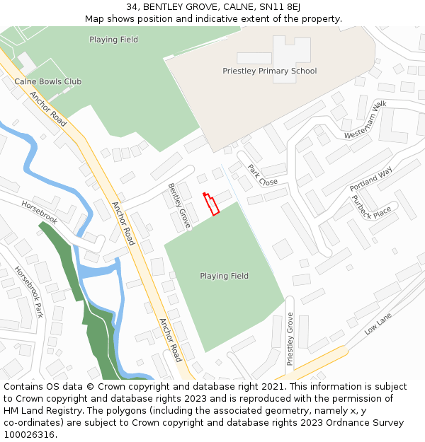 34, BENTLEY GROVE, CALNE, SN11 8EJ: Location map and indicative extent of plot