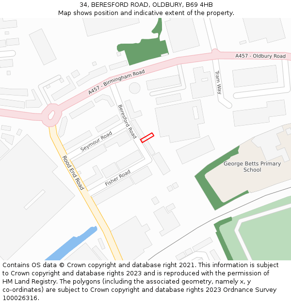 34, BERESFORD ROAD, OLDBURY, B69 4HB: Location map and indicative extent of plot