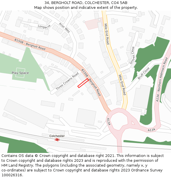 34, BERGHOLT ROAD, COLCHESTER, CO4 5AB: Location map and indicative extent of plot