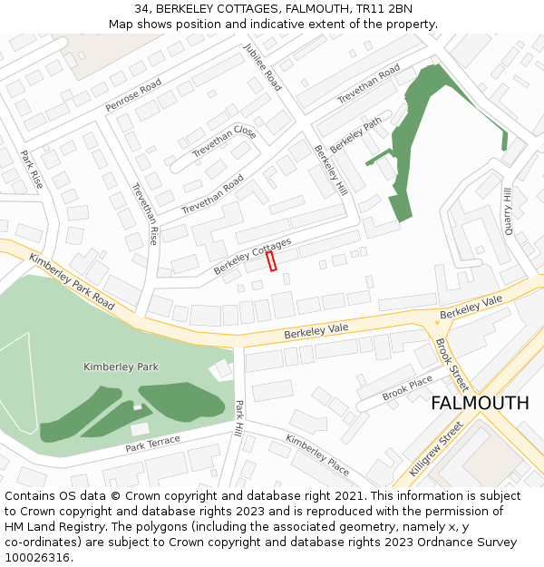 34, BERKELEY COTTAGES, FALMOUTH, TR11 2BN: Location map and indicative extent of plot