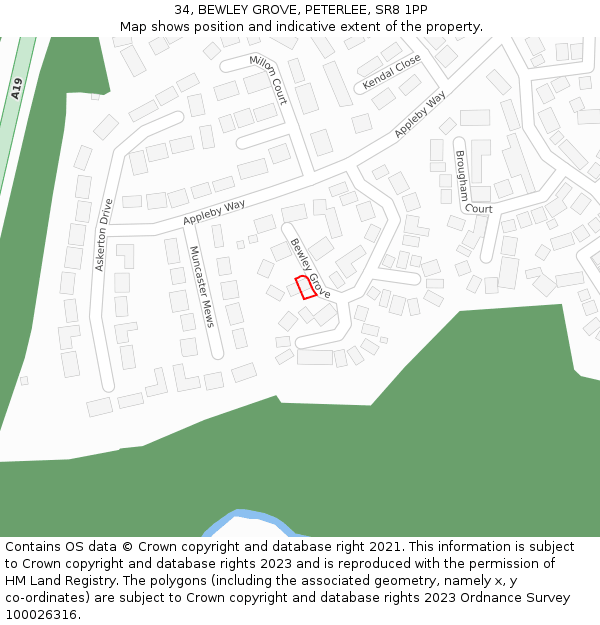 34, BEWLEY GROVE, PETERLEE, SR8 1PP: Location map and indicative extent of plot