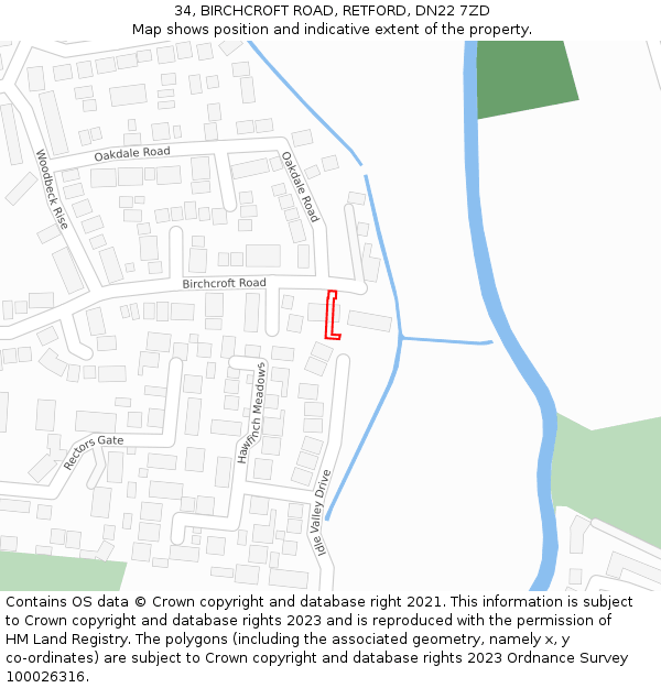 34, BIRCHCROFT ROAD, RETFORD, DN22 7ZD: Location map and indicative extent of plot