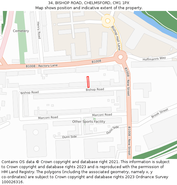34, BISHOP ROAD, CHELMSFORD, CM1 1PX: Location map and indicative extent of plot