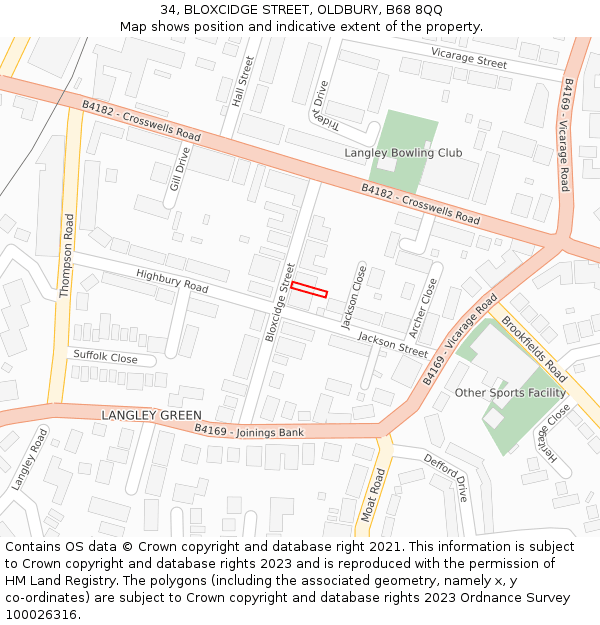 34, BLOXCIDGE STREET, OLDBURY, B68 8QQ: Location map and indicative extent of plot