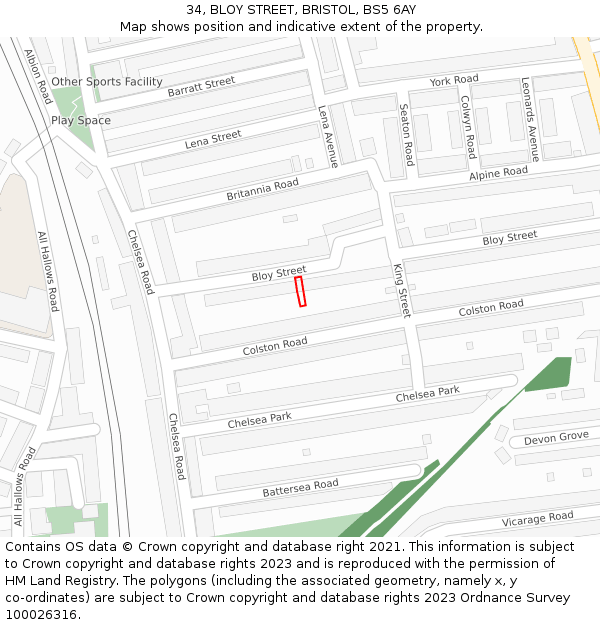 34, BLOY STREET, BRISTOL, BS5 6AY: Location map and indicative extent of plot