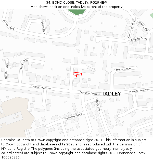 34, BOND CLOSE, TADLEY, RG26 4EW: Location map and indicative extent of plot
