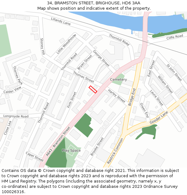 34, BRAMSTON STREET, BRIGHOUSE, HD6 3AA: Location map and indicative extent of plot