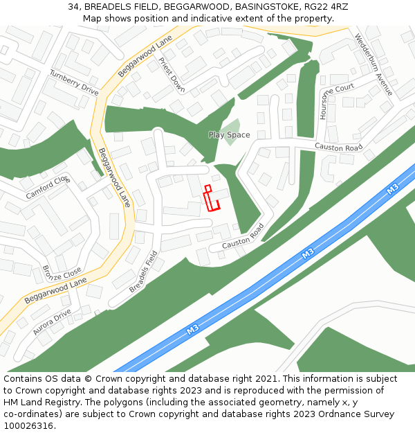 34, BREADELS FIELD, BEGGARWOOD, BASINGSTOKE, RG22 4RZ: Location map and indicative extent of plot