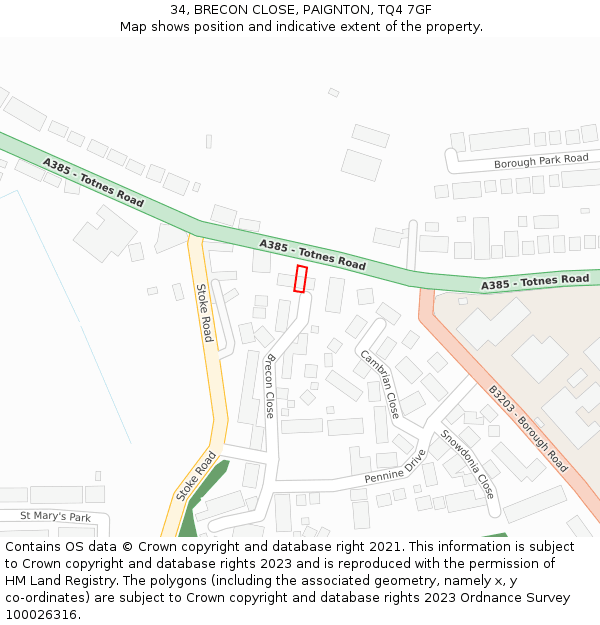 34, BRECON CLOSE, PAIGNTON, TQ4 7GF: Location map and indicative extent of plot