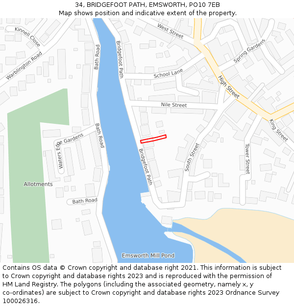 34, BRIDGEFOOT PATH, EMSWORTH, PO10 7EB: Location map and indicative extent of plot