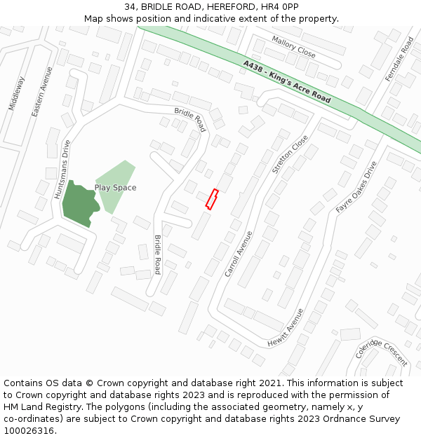34, BRIDLE ROAD, HEREFORD, HR4 0PP: Location map and indicative extent of plot