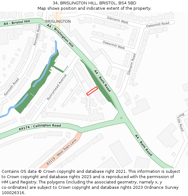 34, BRISLINGTON HILL, BRISTOL, BS4 5BD: Location map and indicative extent of plot