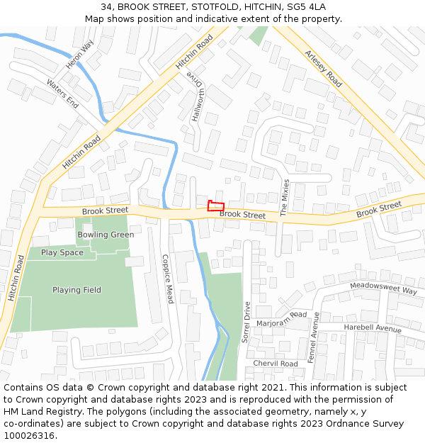 34, BROOK STREET, STOTFOLD, HITCHIN, SG5 4LA: Location map and indicative extent of plot