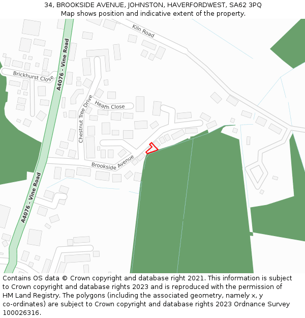 34, BROOKSIDE AVENUE, JOHNSTON, HAVERFORDWEST, SA62 3PQ: Location map and indicative extent of plot